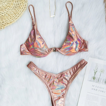 Women's Solid Color Backless 2 Pieces Set Bikinis Swimwear