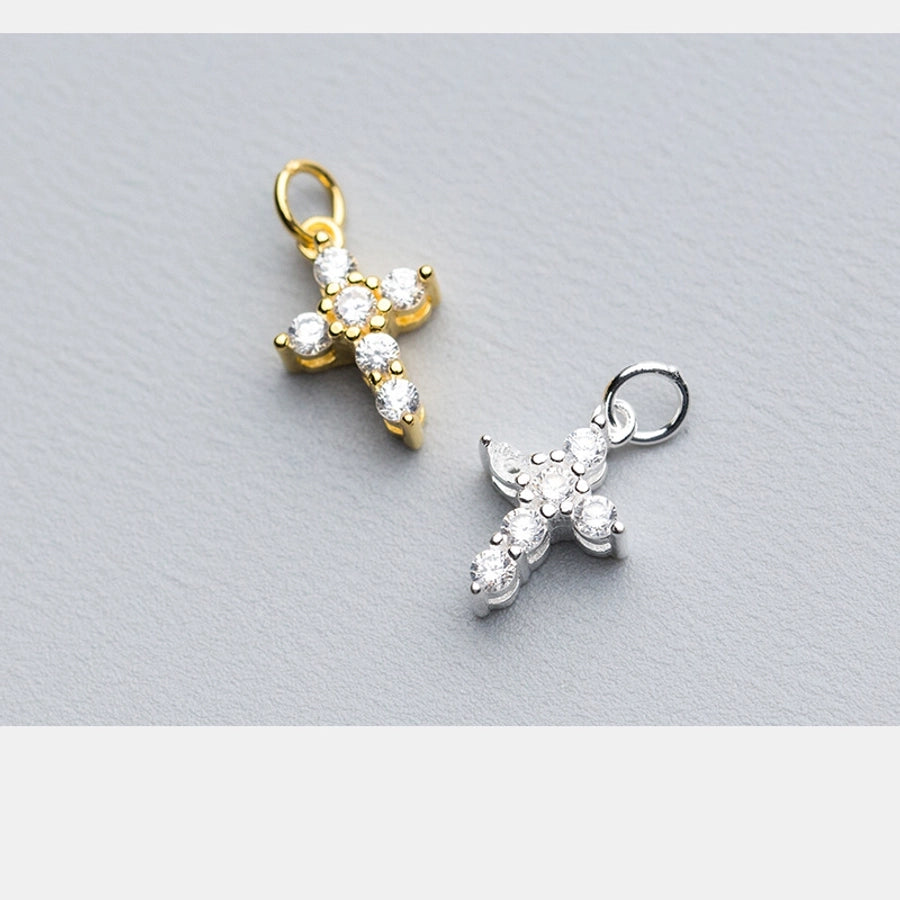 S925 Silver Plated Inlaid Zircon Fresh Cross Pendant Handmade DIY Ornament Accessories  Q0159