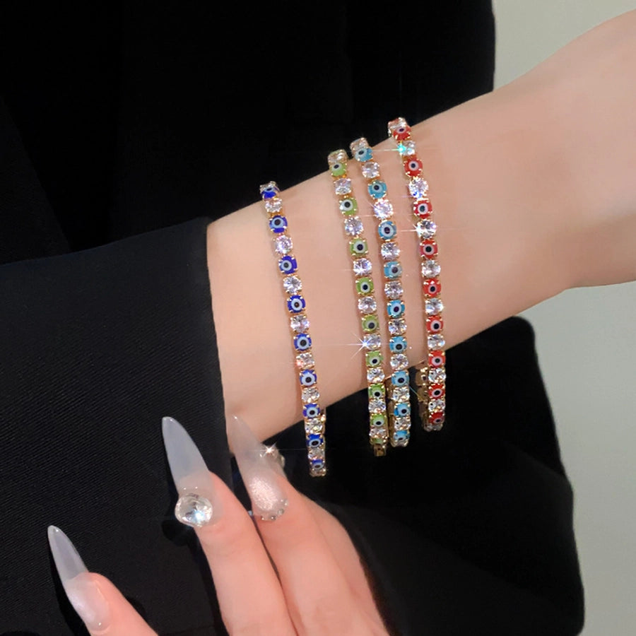 Jewelry Simple Style Classic Style Geometric Eye Copper Glass Zircon 18K Gold Plated Inlay Bracelets