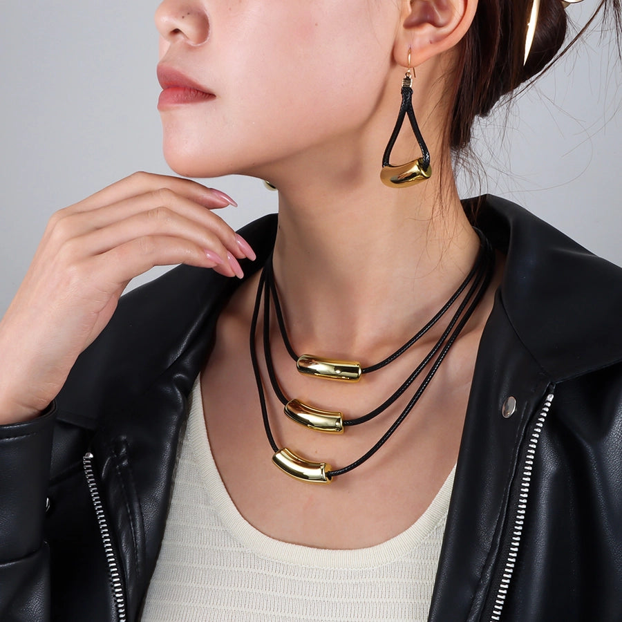 Retro Punk Geometric Arylic rope Woven Chain Layered Necklaces