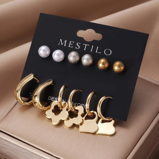 6 Pairs Simple Style Heart Shape Flower Alloy Earrings Ear Studs