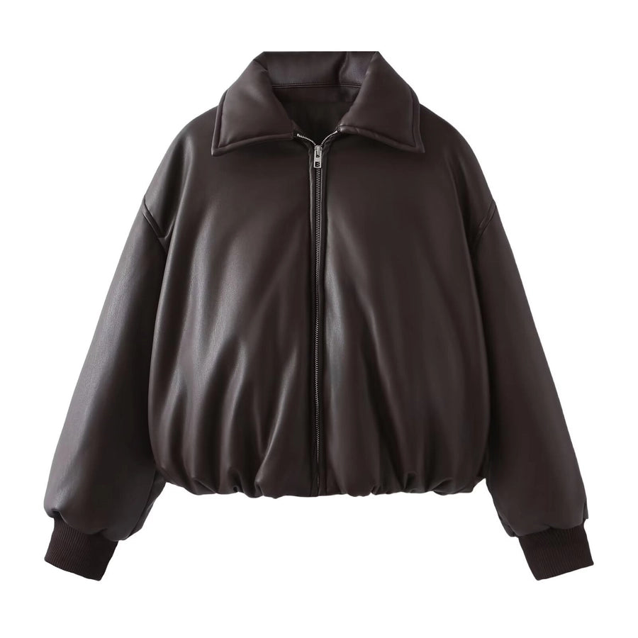 Women's Streetwear Solid Color Zipper Coat cotton clothes