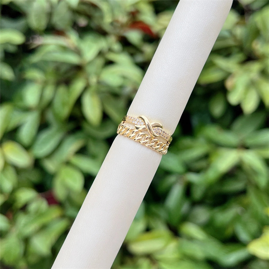 Copper 18K Gold Plated Heart Shape Crown Zircon Open Rings