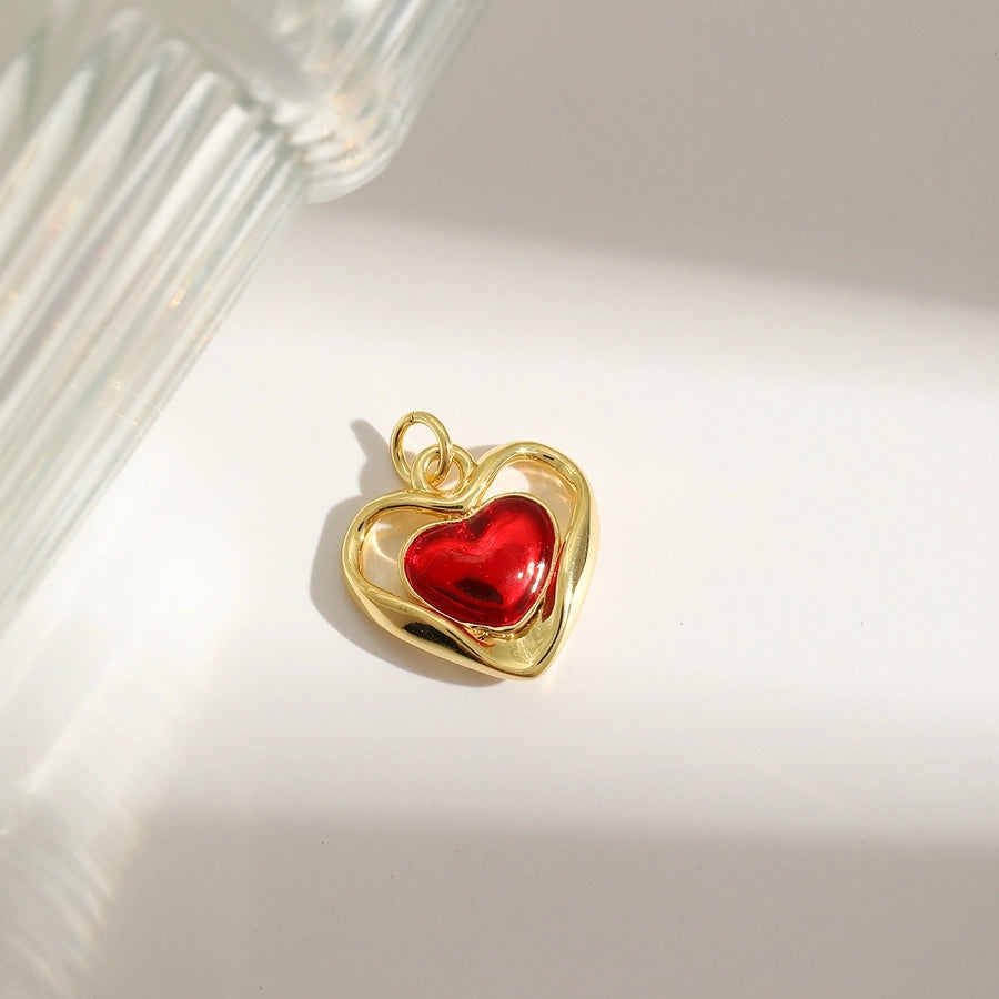 1 Piece 25.3*30.3MM Hole 3~3.9mm Copper 18K Gold Plated Heart Shape Pendant Jewelry Accessories
