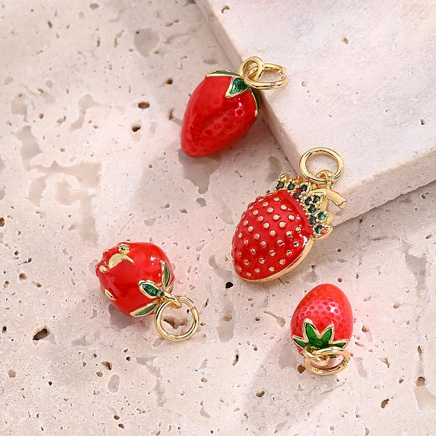 1 Pc/Package 11x8mm 12x7mm 14x7.5mm Hole 3~3.9mm Copper Zircon 18K Gold Plated Strawberry Polished Pendant Jewelry Accessories