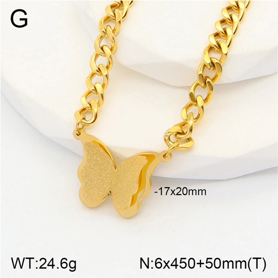 Jewelry Casual Elegant Cute letter Bee Butterfly 304 Stainless Steel Artificial Pearls Rhinestones 18K Gold Plated Inlay Pendant Necklace