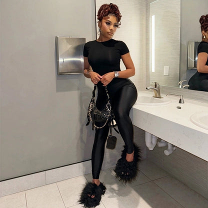 Daily Women's Streetwear Solid Color Spandex Polyester Pants Sets Pants Sets