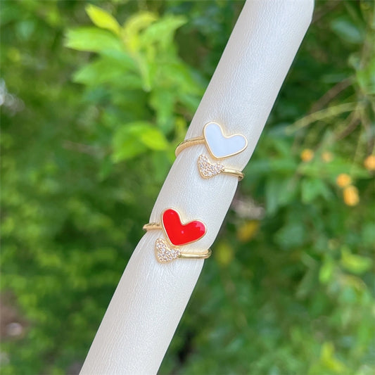 Copper 18K Gold Plated Heart Shape Zircon Open Rings