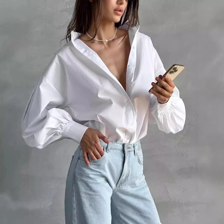 Women's Blouse Long Sleeve Blouses Casual Elegant Solid Color