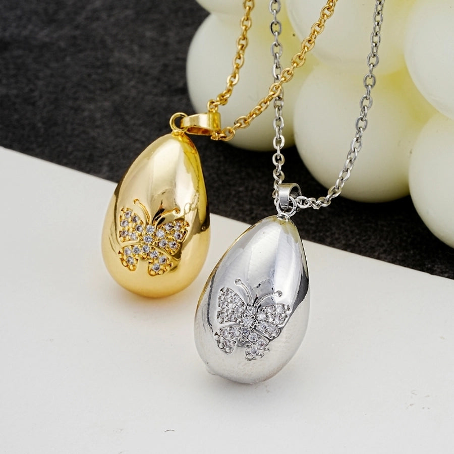 Jewelry Cute Simple Style Star Heart Shape Lines 304 Stainless Steel Copper Zircon K Gold Plated Rhodium Plated Plating Inlay Pendant Necklace