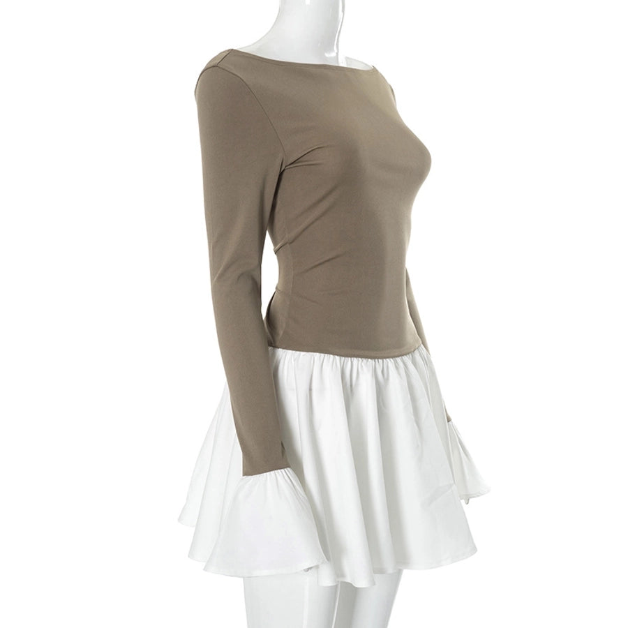 Women's Sheath Dress Streetwear Boat Neck Contrast Binding Long Sleeve Contrast Binding Above Knee Daily