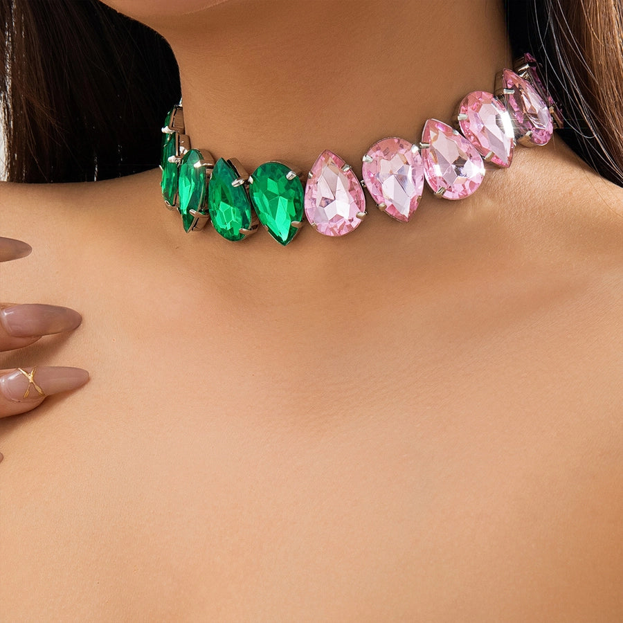 Glam Exaggerated Geometric Water Droplets Rhinestones Rhinestone Iron Tennis Chain Choker