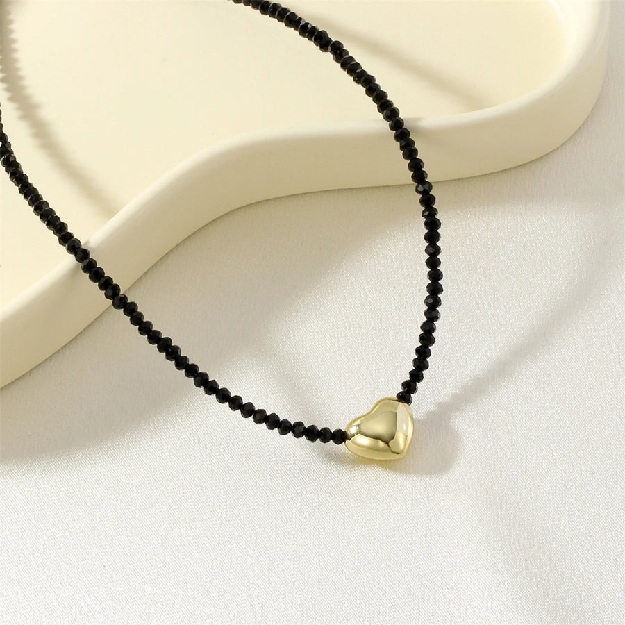 IG Style Simple Style Heart Shape Glass Copper Beaded Chain Beaded Necklaces