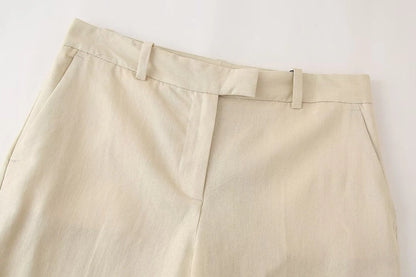 Business Women's British Style Solid Color Polyester Button Pants Sets Pants Sets