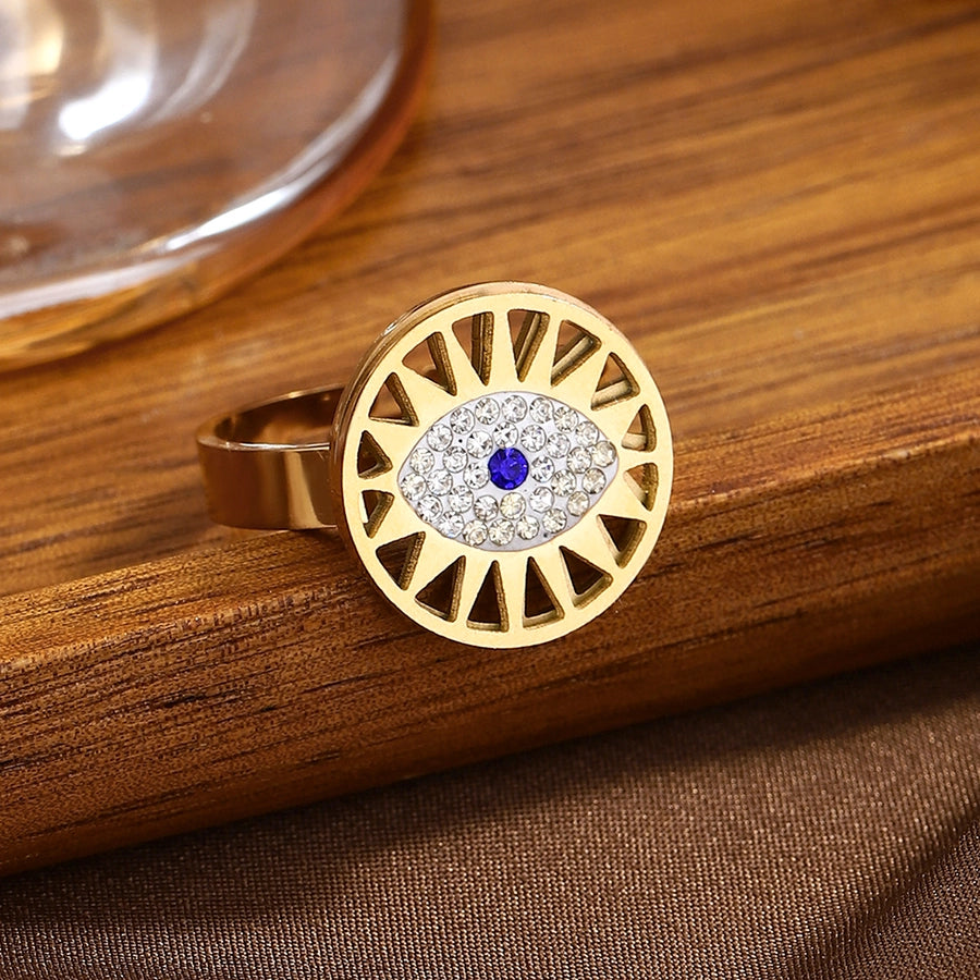 Jewelry Classical Exaggerated Simple Style Devil's Eye Oval Watermelon 316L Stainless Steel  Resin Adjustable Ring