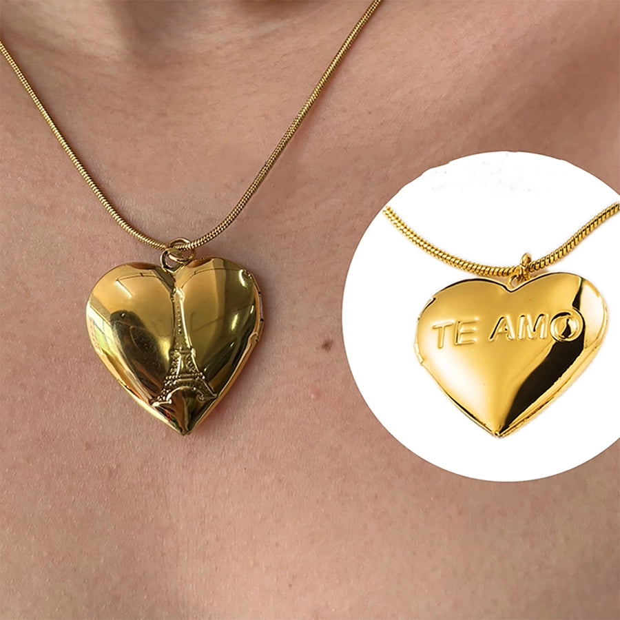 Jewelry Casual Commute Heart Shape Solid Color 304 Stainless Steel 18K Gold Plated Plating Pendant Necklace
