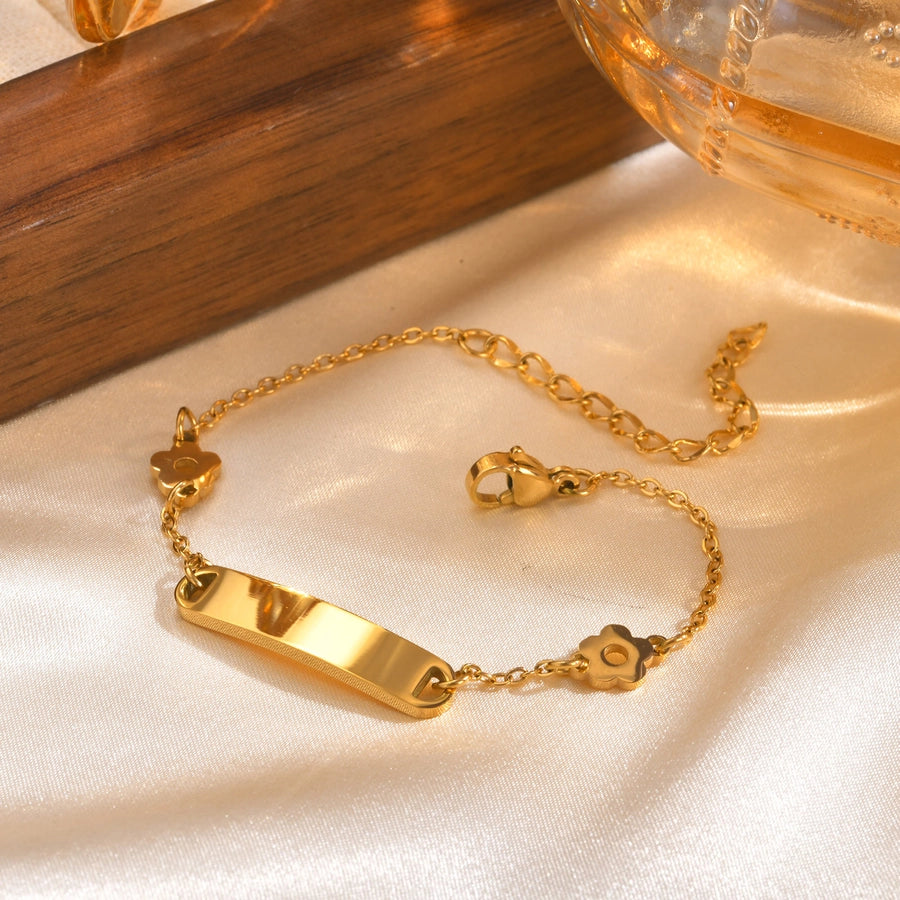 Basic Flower 304 Stainless Steel 18K Gold Plated cable chain ID Bracelet Bracelets In Bulk Stainless Steel Bracelets
