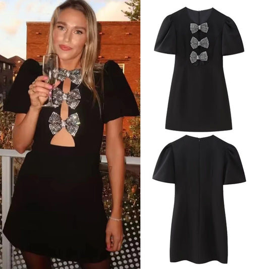 Women's Sheath Dress Vacation Simple Style Round Neck Bowknot Short Sleeve Bow Knot Above Knee Holiday Daily