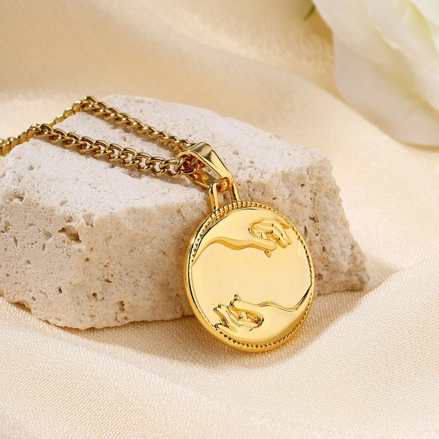 Jewelry Casual Round 304 Stainless Steel 18K Gold Plated Pendant Necklace