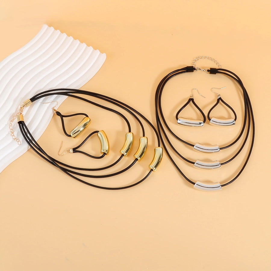 Retro Punk Geometric Arylic rope Woven Chain Layered Necklaces