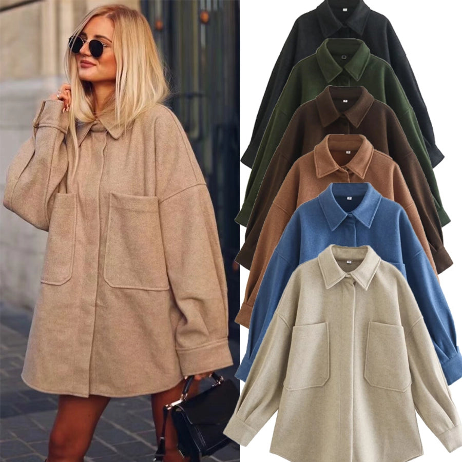 Women's Streetwear Solid Color Single Breasted Woolen Coat Woolen Coat