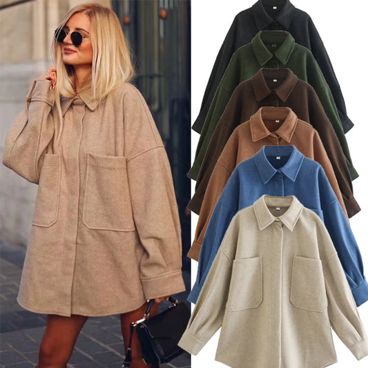 Women's Streetwear Solid Color Single Breasted Woolen Coat Woolen Coat