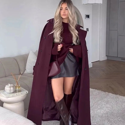 Women's Preppy Style Solid Color Coat Woolen Coat