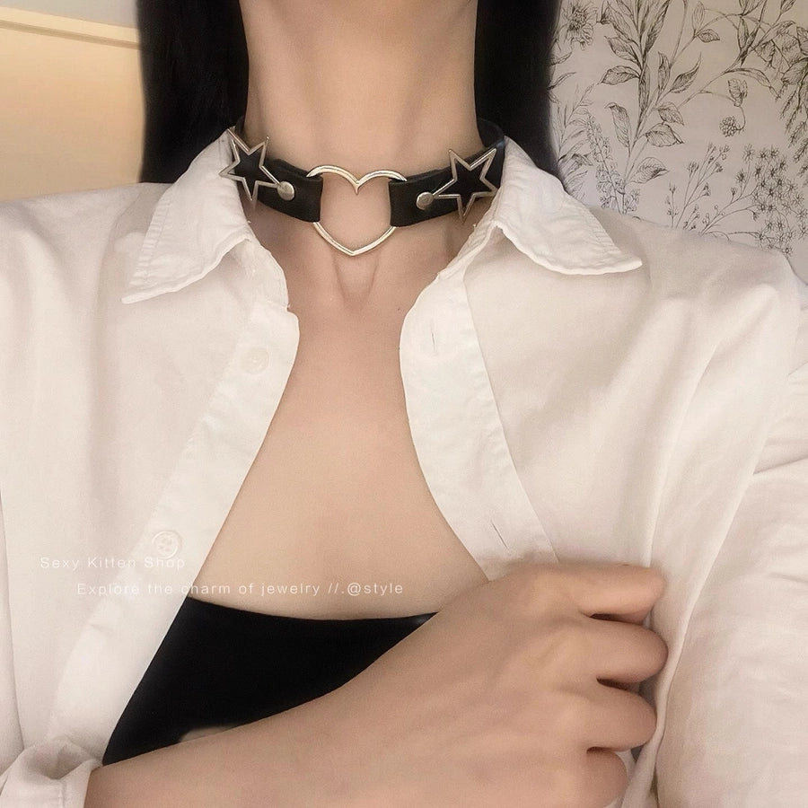 Simple Style Star Heart Shape Pu Leather  Choker