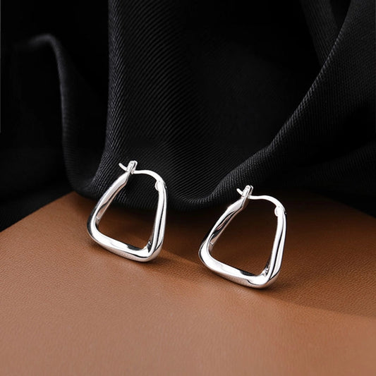 s925 Sterling Silver Square Ear Buckle New Earrings High Sense Earrings Korean Elegant Internet Popular Earrings Women's New Earrings