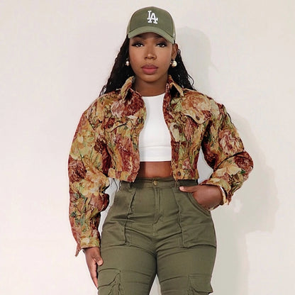 Women's Streetwear Flower Single Breasted Coat
