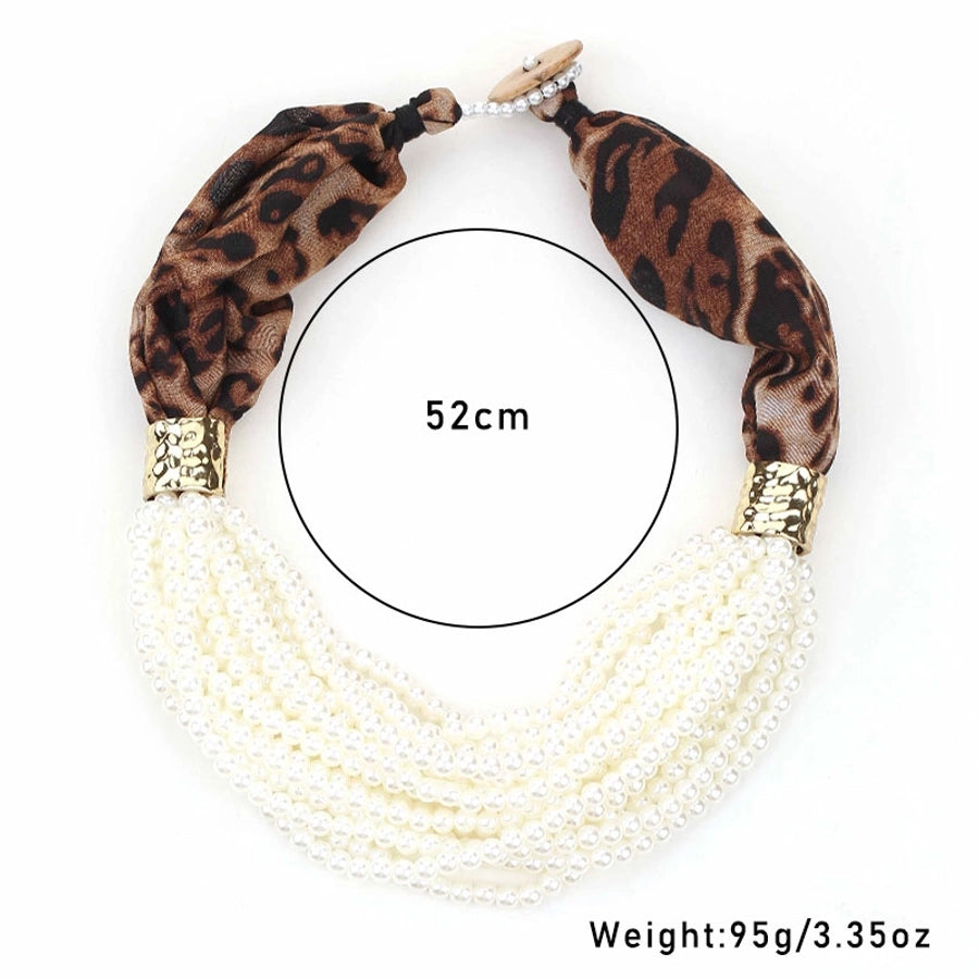 Vintage Style Leopard Imitation Pearl Alloy Polyester Beaded Chain Layered Necklaces