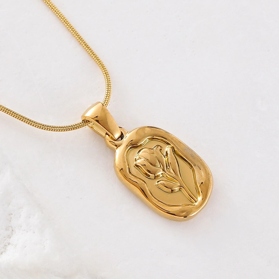 Jewelry Casual Elegant Classic Style Square Tulip 304 Stainless Steel Pendant Necklace