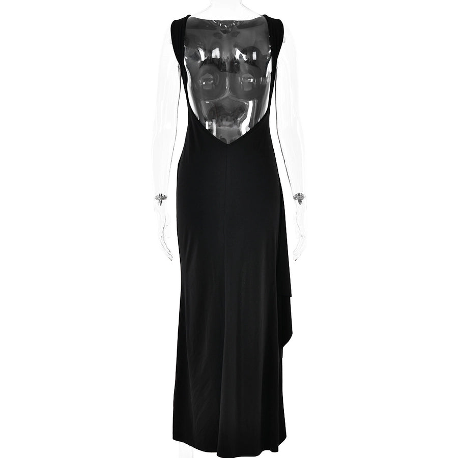 Women's Slit Dress Elegant Sexy Round Neck Backless Sleeveless Solid Color Maxi Long Dress Holiday Cocktail Party