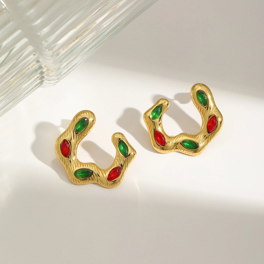 1 Pair Vintage Style Classic Style C Shape Inlay 304 Stainless Steel Zircon 18K Gold Plated Ear Studs