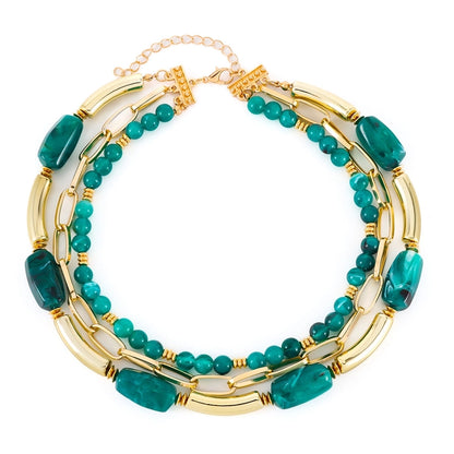 Retro Geometric Arylic Alloy Beaded Chain Paperclip Chain Layered Necklaces