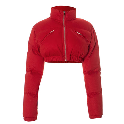 Women's Streetwear Solid Color Zipper Coat cotton clothes
