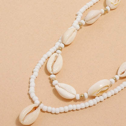 Hawaiian Beach Shell Mostacilla Seed Bead Beaded Chain Layered Necklaces