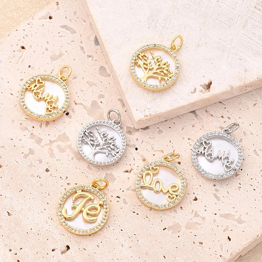 1 Pc/Package 17.5x15.5mm Hole 3~3.9mm Copper Shell 18K Gold Plated White Gold Plated Round Letter Life Tree Polished Pendant Jewelry Accessories