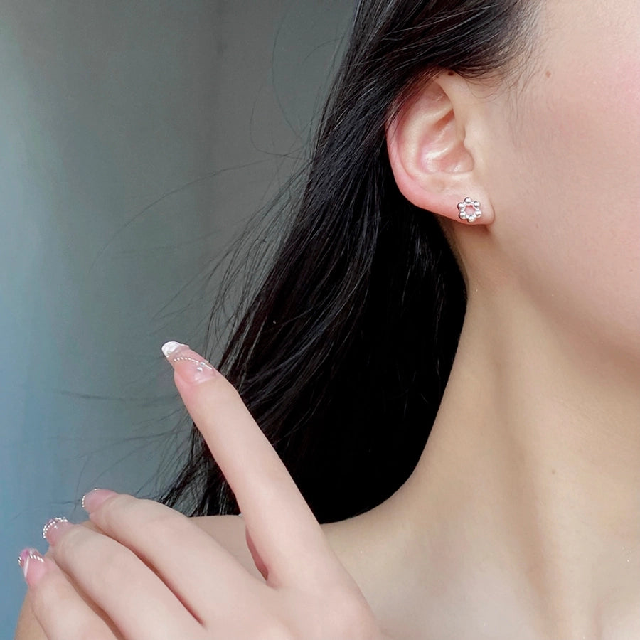 1 Pair 925 Sterling Silver 925 Sterling Silver Earrings Solid Color Ear Studs