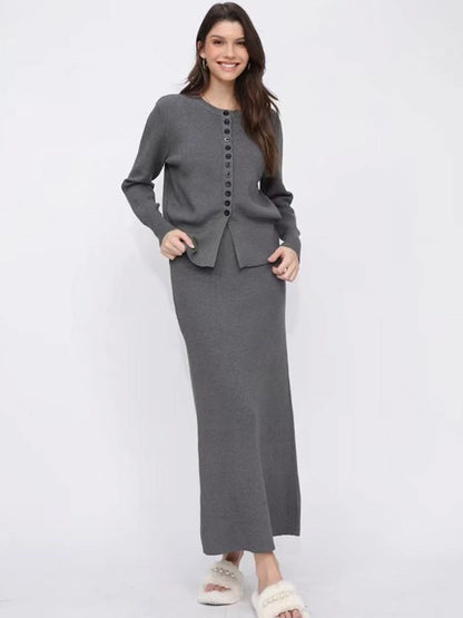 Autumn and Winter Classic Style Cardigan Skirt Long Skirt Two-Piece Set Knitted Sweater Skirt Gentle Wear a Set