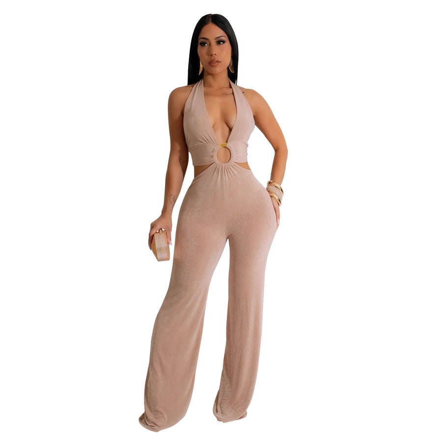 Women's Holiday Banquet Sexy Solid Color Full Length Jumpsuits