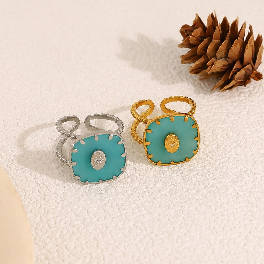Jewelry IG Style Vacation French Style Geometric 304 Stainless Steel Natural Stone 18K Gold Plated Open Rings