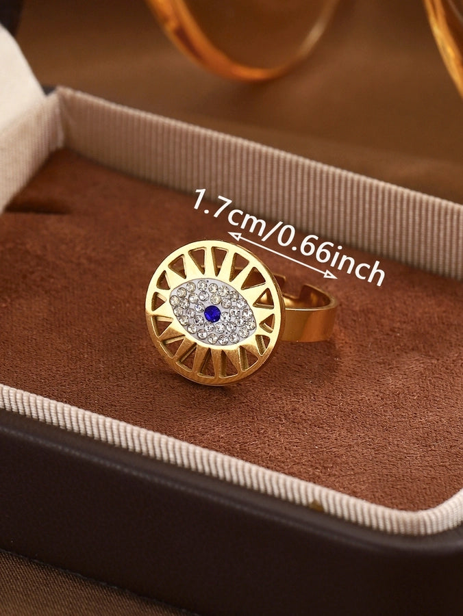 Jewelry Classical Exaggerated Simple Style Devil's Eye Oval Watermelon 316L Stainless Steel  Resin Adjustable Ring