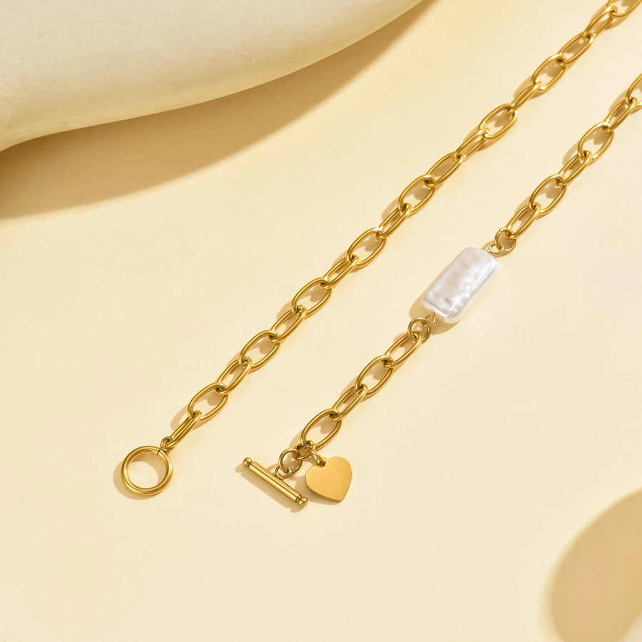 Jewelry IG Style Simple Style Heart Shape 304 Stainless Steel 14K Gold Plated Toggle Polishing Pearl Necklace