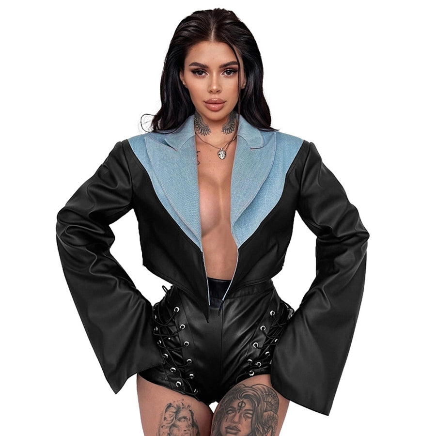 Women's Streetwear Color Block Zipper Coat Casual Jacket
