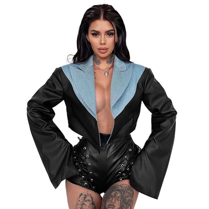 Women's Streetwear Color Block Zipper Coat Casual Jacket