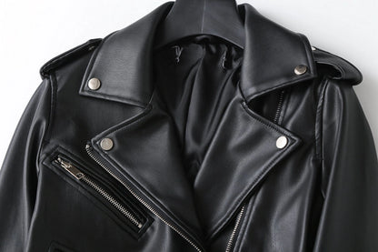 Women's Preppy Style Solid Color Zipper Leather Jacket Casual Jacket