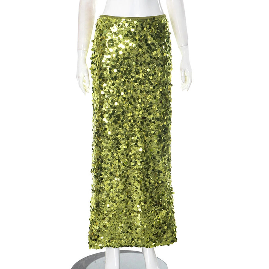 Summer Simple Style Glittery Polyester Maxi Long Dress Skirts