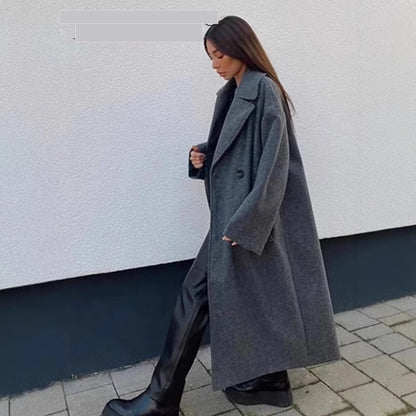 Women's Elegant Solid Color Double Breasted Coat