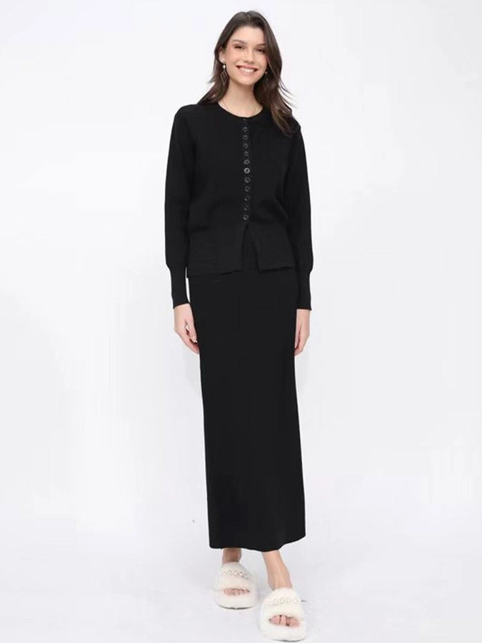 Autumn and Winter Classic Style Cardigan Skirt Long Skirt Two-Piece Set Knitted Sweater Skirt Gentle Wear a Set